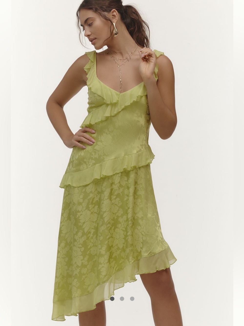 Anthropologie ruffle asymmetrical slip dress